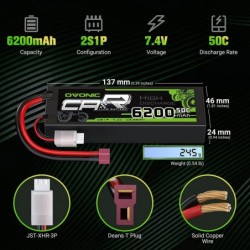 2S Lipo Battery 50C 6200mAh 7.4V Lipo Battery with Dean-Style T Connector for 1/8 1/10 RC Car Truck Boat Vehicles(2 Packs) $6...