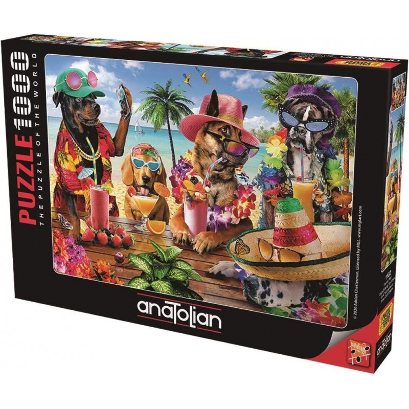 Puzzle - Dogs Drinking Smoothies on a Tropical Beach -1000 Piece Jigsaw Puzzle 1102 Multicolor $32.54 Jigsaw Puzzles