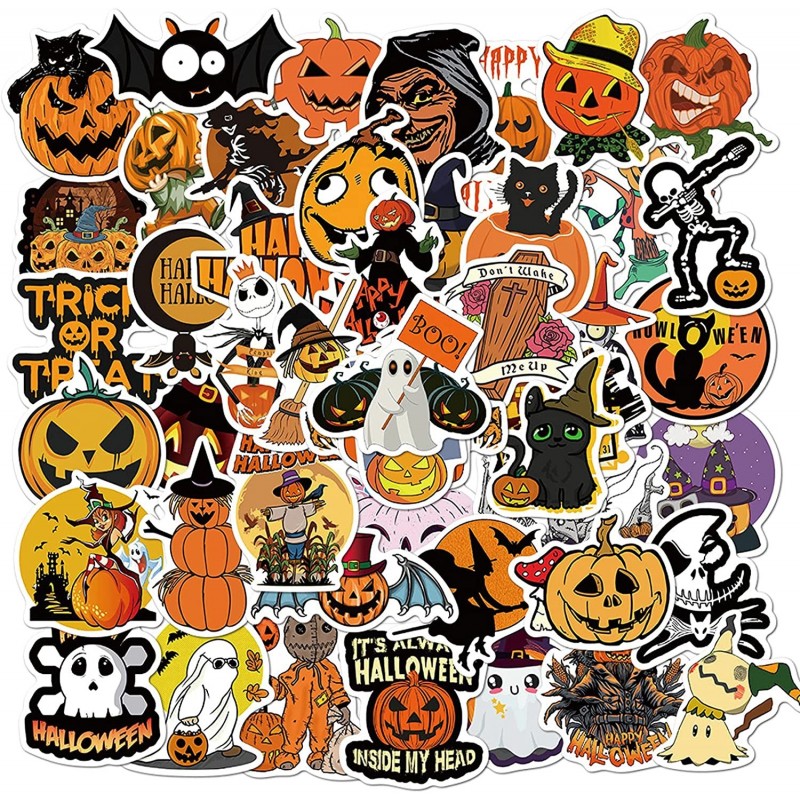 Halloween Stickers 50 Pcs Witch Pumpkin Skeleton Stickers Waterproof Stickers Halloween Decorations Party Supplies $14.03 Kid...