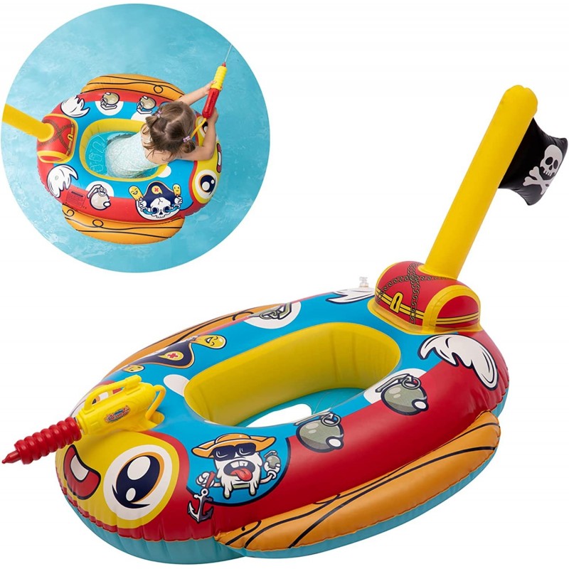 Pool Float for Kids Pirate Boat Pool Float Kids with Water Gun Inflatable Toddler Pool Float for Swimming Pool Toy for Ages 2...