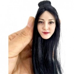 1/6 Scale Female Head Sculpt Beauty Asian Girl Planted Hair Head Carved Model for 12inch Action Figure Doll (Long Black Hair)...