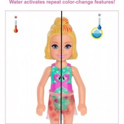 Chelsea Color Reveal Doll with 6 Surprises: 4 Bags with Cover-Up Shoes Towel & Accessory Water Reveals Marble Blue Doll’s Loo...