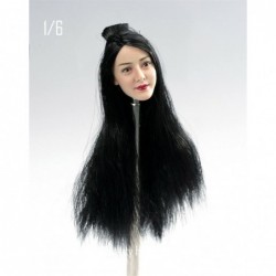 1/6 Scale Female Head Sculpt Beauty Asian Girl Planted Hair Head Carved Model for 12inch Action Figure Doll (Long Black Hair)...