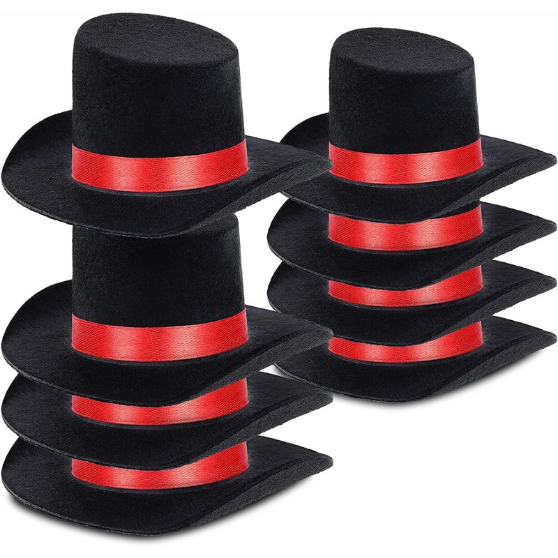 8 Pieces Mini Top Hats for Crafts Black Felt Top Hats with Red Ribbon Christmas Party Decoration for Snowman Doll Craft Proje...