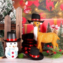 8 Pieces Mini Top Hats for Crafts Black Felt Top Hats with Red Ribbon Christmas Party Decoration for Snowman Doll Craft Proje...