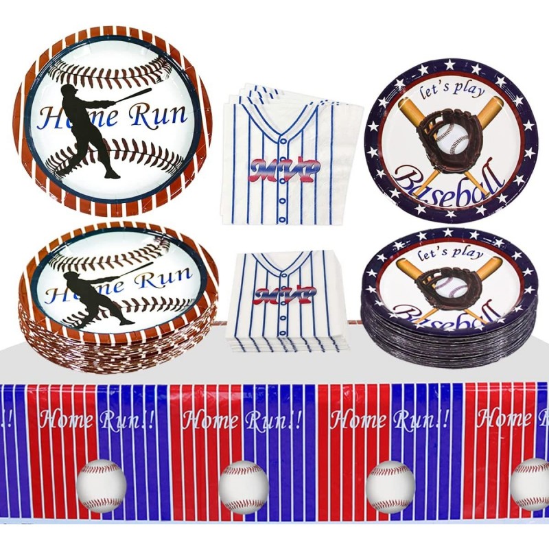 Baseball Party Decorations Disposable 7'' and 9'' Plates Napkins Tablecloth Set 122 Pcs Baseball Party Decor for Baseball Fan...