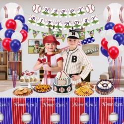 Baseball Party Decorations Disposable 7'' and 9'' Plates Napkins Tablecloth Set 122 Pcs Baseball Party Decor for Baseball Fan...