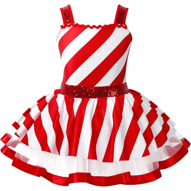 Kids Girls Sequins Dance Tutu Dress Leotard Christmas Party Mrs Santa Claus Candy Cane Costume $23.20 Kids' Costumes