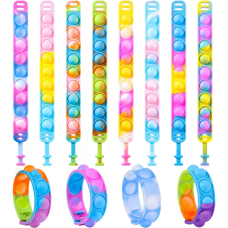 12Pcs Push Pop Bracelet Fidget Toy Packs Multi-Color Push Poping Bubble Sensory Toys Wearable Finger Press Stress Relief Wris...