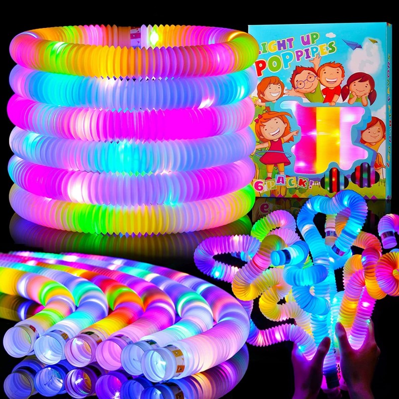 24 Pcs Party Favors for Kids 4-8 Light Up Pop Tubes Glow Sticks Birthday Gift Goodie Bag Suffers Valentines Day Gift for Kids...