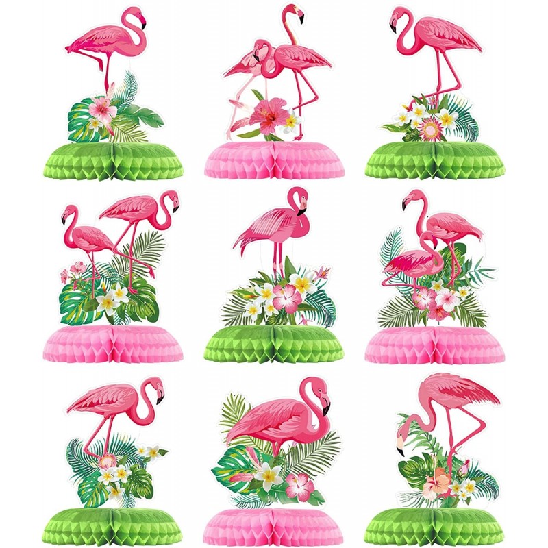 9 Pcs Hawaii Luau Honeycomb Centerpieces Flamingo Party Decorations Table Centerpieces Tropical Aloha Party Table Toppers for...