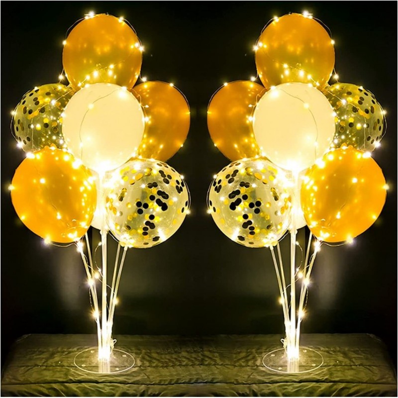 2 Set Table Balloon Stand Kit Gold with String Light Table Centerpiece Balloon for Birthday Baby Shower Party Thanksgiving De...