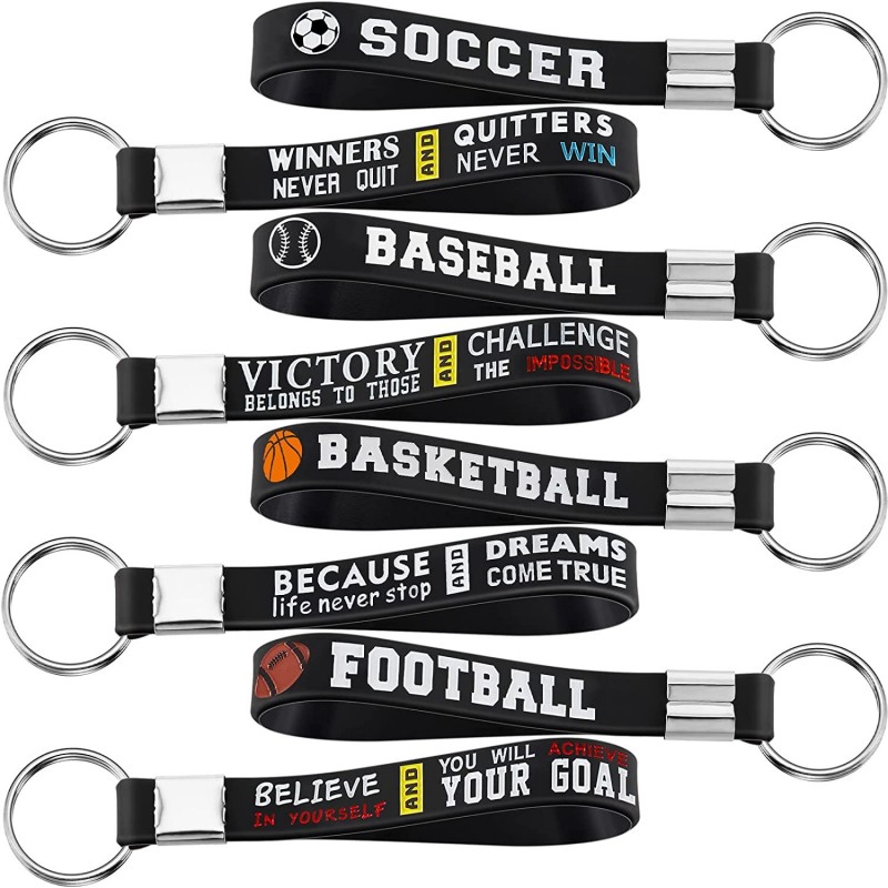 24 Pcs Sport Balls Keychains with Motivational Notes Football Basketball Soccer Baseball Inspirational Silicone Key Rings for...