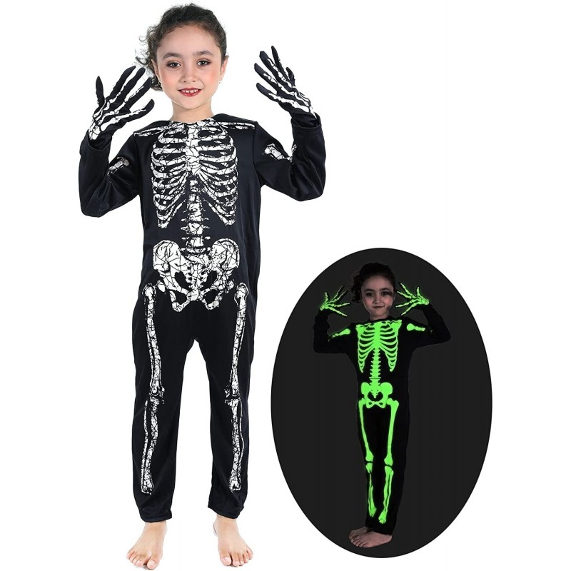 Skeleton Costumes kids Glow in The Dark Girls Boys Halloween Skeleton Dress Up for Party $28.71 Kids' Costumes