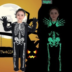 Skeleton Costumes kids Glow in The Dark Girls Boys Halloween Skeleton Dress Up for Party $28.71 Kids' Costumes