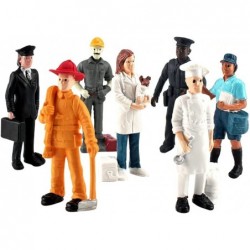 7pcs People Figurines Hand Painted Fireman Police Officer Postman Pilot People Figurine Plastic Model People Toys Playset for...