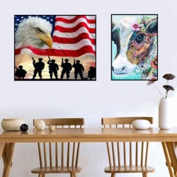 5D Diamond Painting Kits for Adults Kids Full Round Drill Diamond for Home Wall Decor American Flag Eagle and Colorful Cow in...