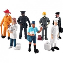 7pcs People Figurines Hand Painted Fireman Police Officer Postman Pilot People Figurine Plastic Model People Toys Playset for...