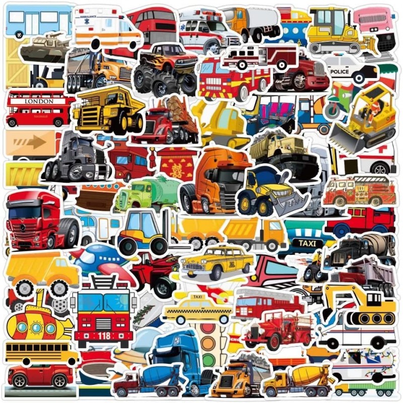 Transportation Vehicle Truck Stickers for Kids Boys Vinyl Stickers Waterproof 100 Pack Party Favors and Supplies (Constructio...