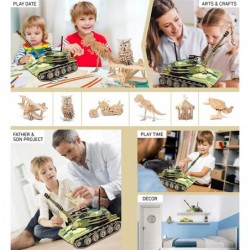 3D Puzzle Colorful Tank Wood Craft Construction Kit Fun Unique and Educational DIY Wooden Military Toy Assemble Model Pre-Col...