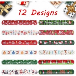 48PCS Christmas Slap Bracelets Slap Xmas Snap Bracelet Party Favors Toys Slap Bands Assorted Christmas Theme Pattern for Chri...