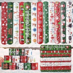 48PCS Christmas Slap Bracelets Slap Xmas Snap Bracelet Party Favors Toys Slap Bands Assorted Christmas Theme Pattern for Chri...