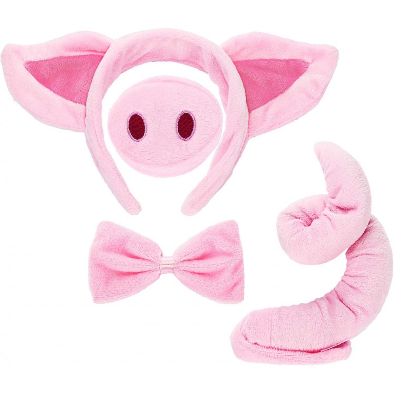 Pig Costume Set Pig Ears Nose Tail and Bow Tie Pink Pig Fancy Dress Costume Kit Accessories for Kids Halloween Party Hallowee...