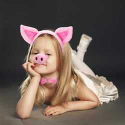 Pig Costume Set Pig Ears Nose Tail and Bow Tie Pink Pig Fancy Dress Costume Kit Accessories for Kids Halloween Party Hallowee...