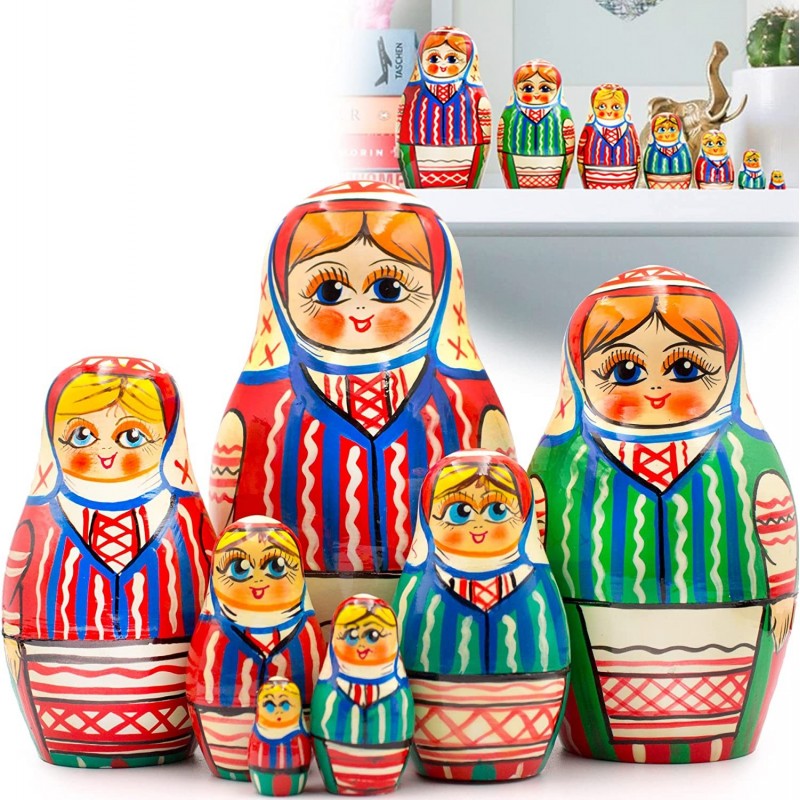 Matryoshka Nesting Dolls Set of 7 pcs - Matryoshka Doll in Belarussian Festive Dress with Ornament - Russian Dolls in Belarus...