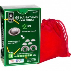 UFO Hanayama Brain Teaser Puzzle New 2019 Release Level 4 Difficulty Rating RED Velveteen Drawstring Pouch Bundled $32.95 Bra...