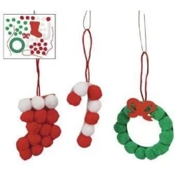 Pom-Pom Christmas Ornaments Craft Kit for Kids-Stocking Wreath Candy Cane Shapes-Makes 12 $26.20 Craft Kits