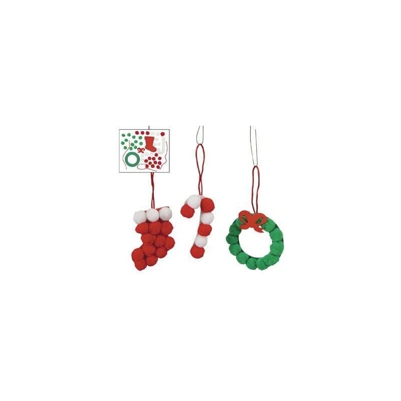 Pom-Pom Christmas Ornaments Craft Kit for Kids-Stocking Wreath Candy Cane Shapes-Makes 12 $26.20 Craft Kits