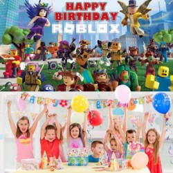 Robot Blocks Party Supplies Video Game Birthday Banner Birthday Party Banner Backdrop Decorations Happy Birthday Banner for V...