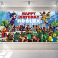 Robot Blocks Party Supplies Video Game Birthday Banner Birthday Party Banner Backdrop Decorations Happy Birthday Banner for V...