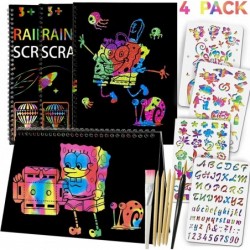 4 Pack Rainbow Scratch Art Notebooks 50 Piece Set Rainbow Magic Paper Supplies Toys for 3-12 Years Old Girls Kids Birthday Ha...