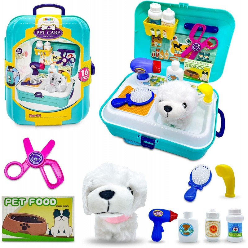 Niiki Kids Veterinary Playset – 16pcs Doctor Kit for Toddlers 3-5 – Pet Vet Playset – Puppy Dog Toys with Backpack Case – Pre...