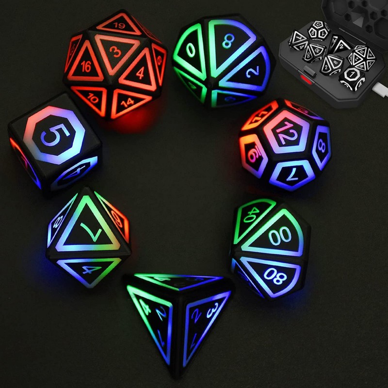 Rechargable DND Dice Light Up Dice 7 PCS Glowing Balanced LED Dice Electronic Dices D&D Dungeons and Dragons Polyhedral Dice ...