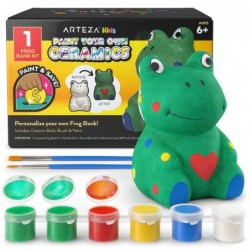 Piggy Bank 1 Ceramic Frog Coin Bank with 2 Paintbrushes and 6 Paint Colors Fun Kids’ Activities That Help Improve Concentrati...