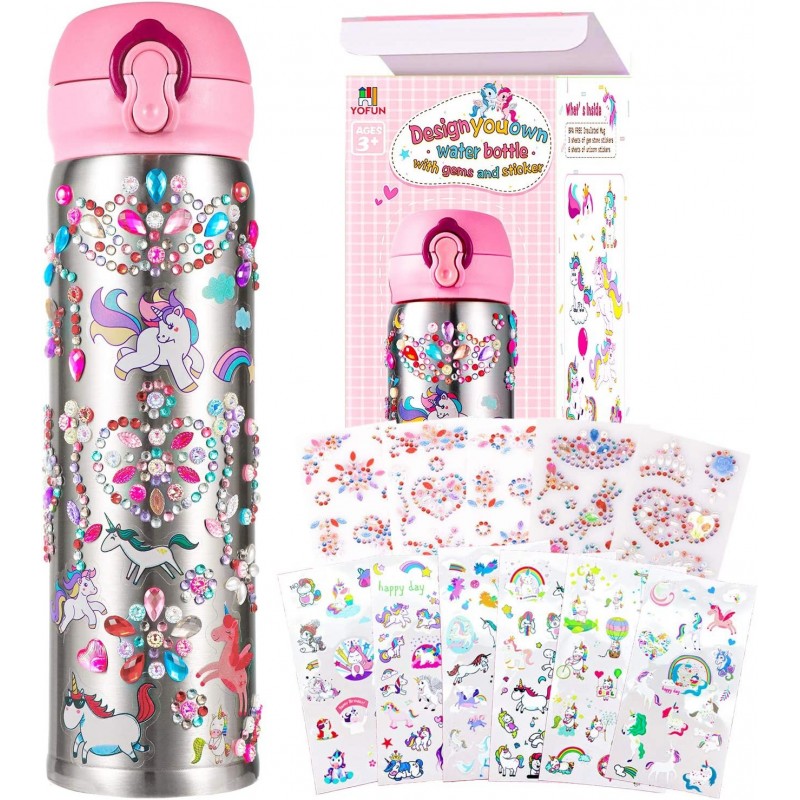 Decorate Your Own Water Bottle with 11 Sheets of Unicorn Stickers & Glitter Gems Craft Kit & Art Kit for Children Gift for Gi...