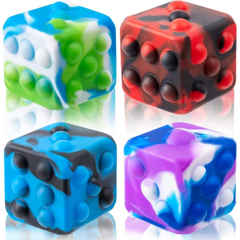 4Pcs Pop Stress Ball Fidget Toy 3D Dice Push Bubble Pop Ball It Fidget Toy Squeeze Ball Stress Relief Hand Toys BPA Free Food...