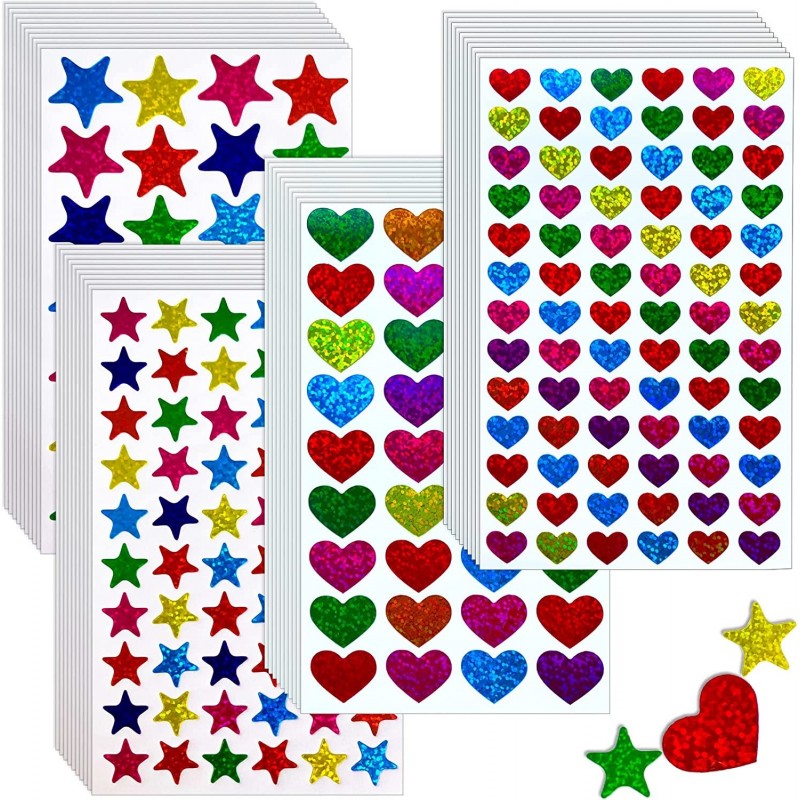 2020 Count Laser Shiny Sparkle Heart and Star Stickers Self Adhesive Foil Star Stickers for Kids Reward Home School DIY and O...