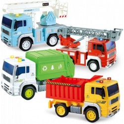 Joyin 4 Pack Friction Powered City Vehicles Including Garbage Truck Fire Engine Truck Boom Lift Truck and Construction Dump T...