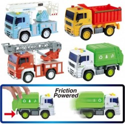 Joyin 4 Pack Friction Powered City Vehicles Including Garbage Truck Fire Engine Truck Boom Lift Truck and Construction Dump T...