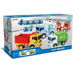 Joyin 4 Pack Friction Powered City Vehicles Including Garbage Truck Fire Engine Truck Boom Lift Truck and Construction Dump T...