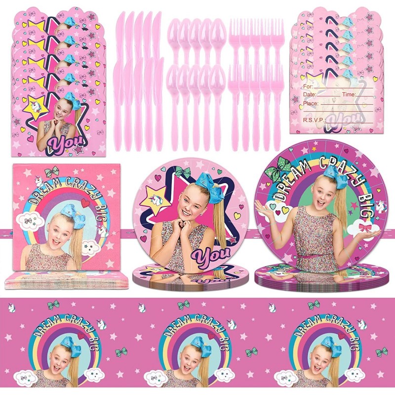 Cartoon Pink Girl Birthday Party Supplies - 81PCS Birthday Party Favor with Plates Napkins Forks Spoons knifes Invitation Car...