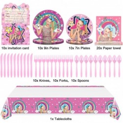 Cartoon Pink Girl Birthday Party Supplies - 81PCS Birthday Party Favor with Plates Napkins Forks Spoons knifes Invitation Car...