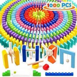 1000 PCS Dominoes Set for Kids Wooden Building Blocks Bulk Dominoes Set with Extra 20 Blocks Colorful Dominos for Stacking Ra...