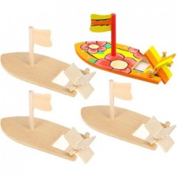 6 Pack DIY Wood Boat Model Wooden Sailboat Craft Wooden Boat Model Kits to Build Rubber Band Paddle Boat Toys for Kids Childr...