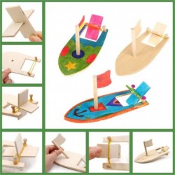 6 Pack DIY Wood Boat Model Wooden Sailboat Craft Wooden Boat Model Kits to Build Rubber Band Paddle Boat Toys for Kids Childr...