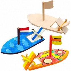 6 Pack DIY Wood Boat Model Wooden Sailboat Craft Wooden Boat Model Kits to Build Rubber Band Paddle Boat Toys for Kids Childr...